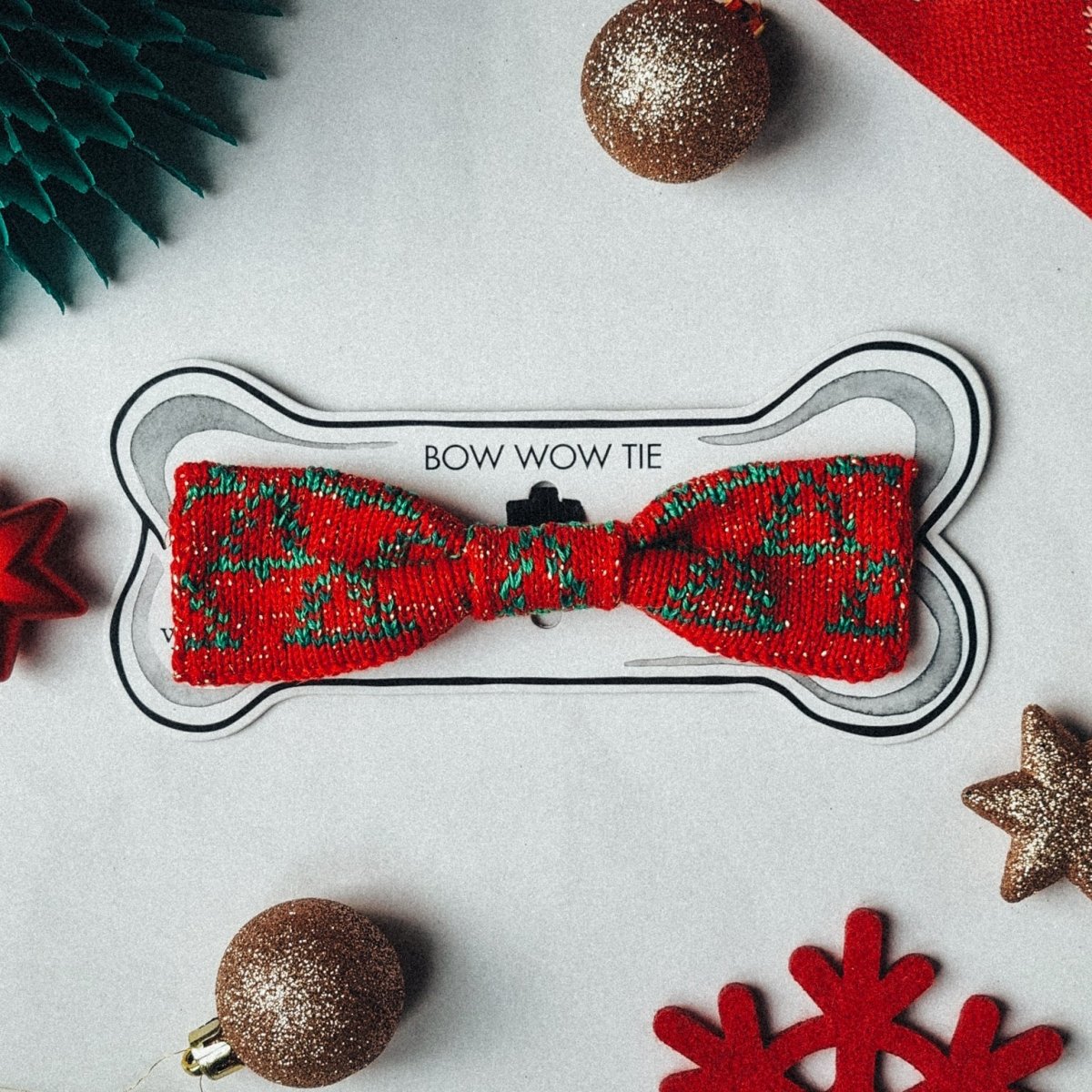 Large Dog Bow Tie: Festive Trees - Wool & Water