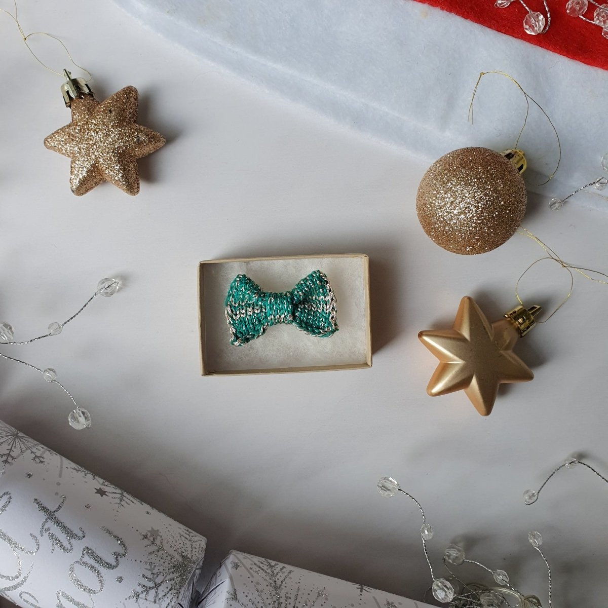 Sparkly Green + Pale Gold Mini Bow Tie Necklace - Wool & Water