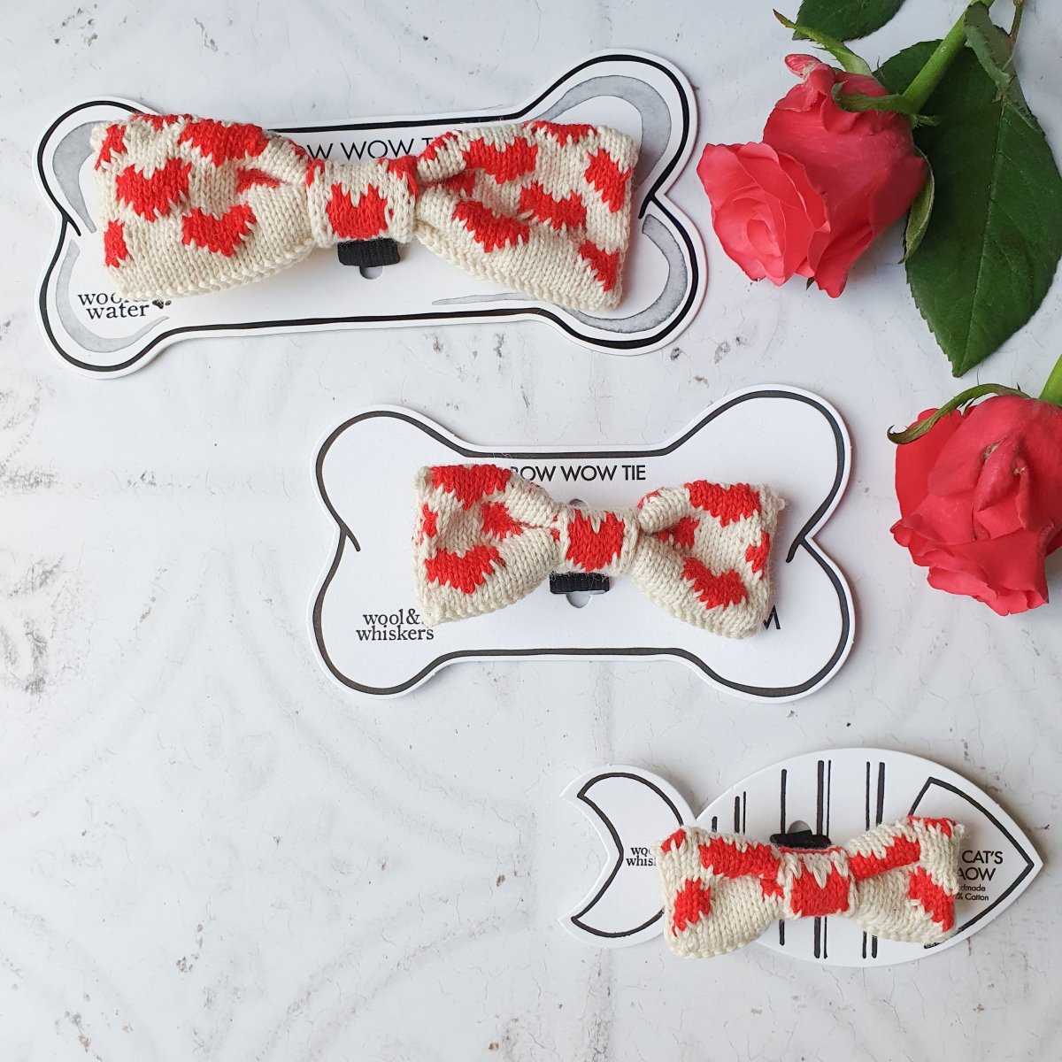 The Love Bow Tie (Cream + Red): Small - Medium Dog - Wool & Water
