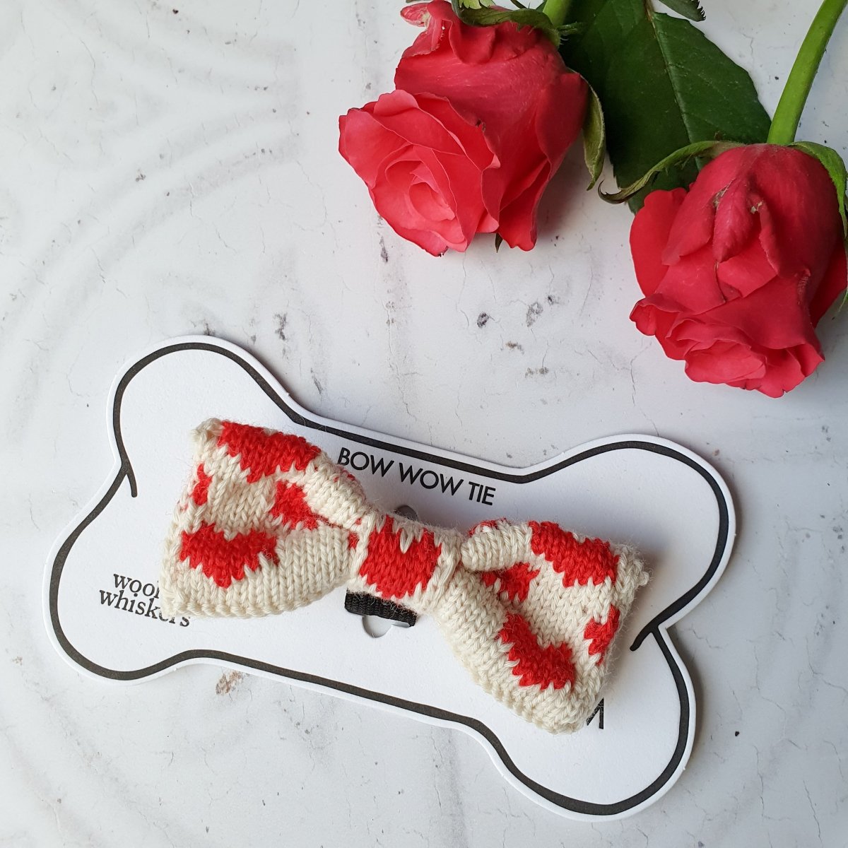 The Love Bow Tie (Cream + Red): Small - Medium Dog - Wool & Water