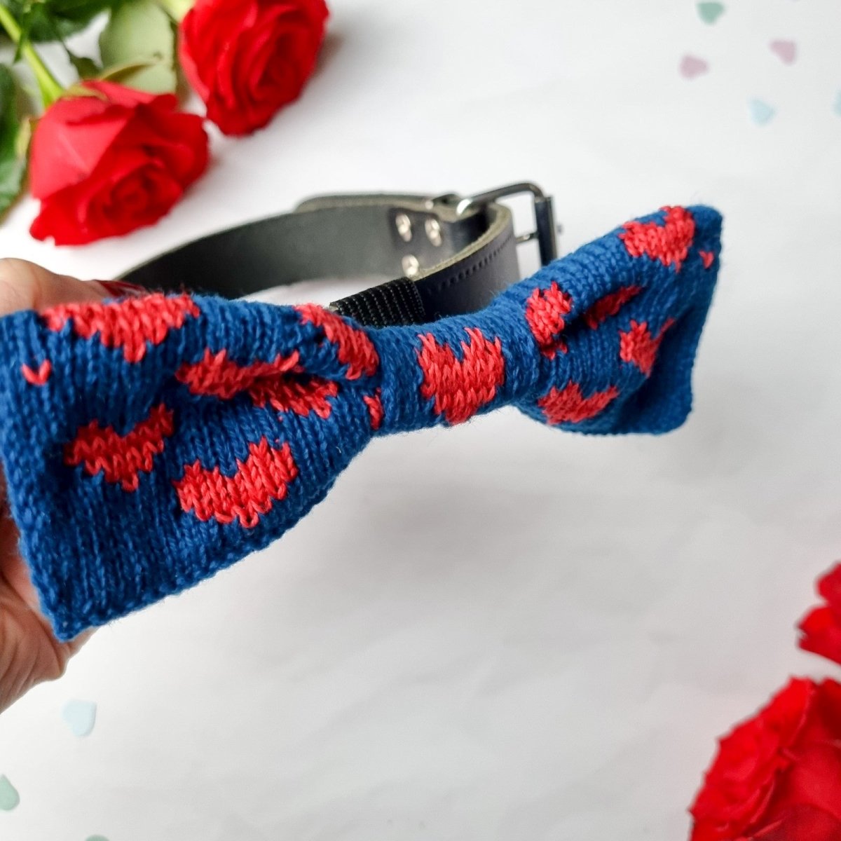 The Love Bow Tie (Petrol Blue + Reds): Large Dog - Wool & Water