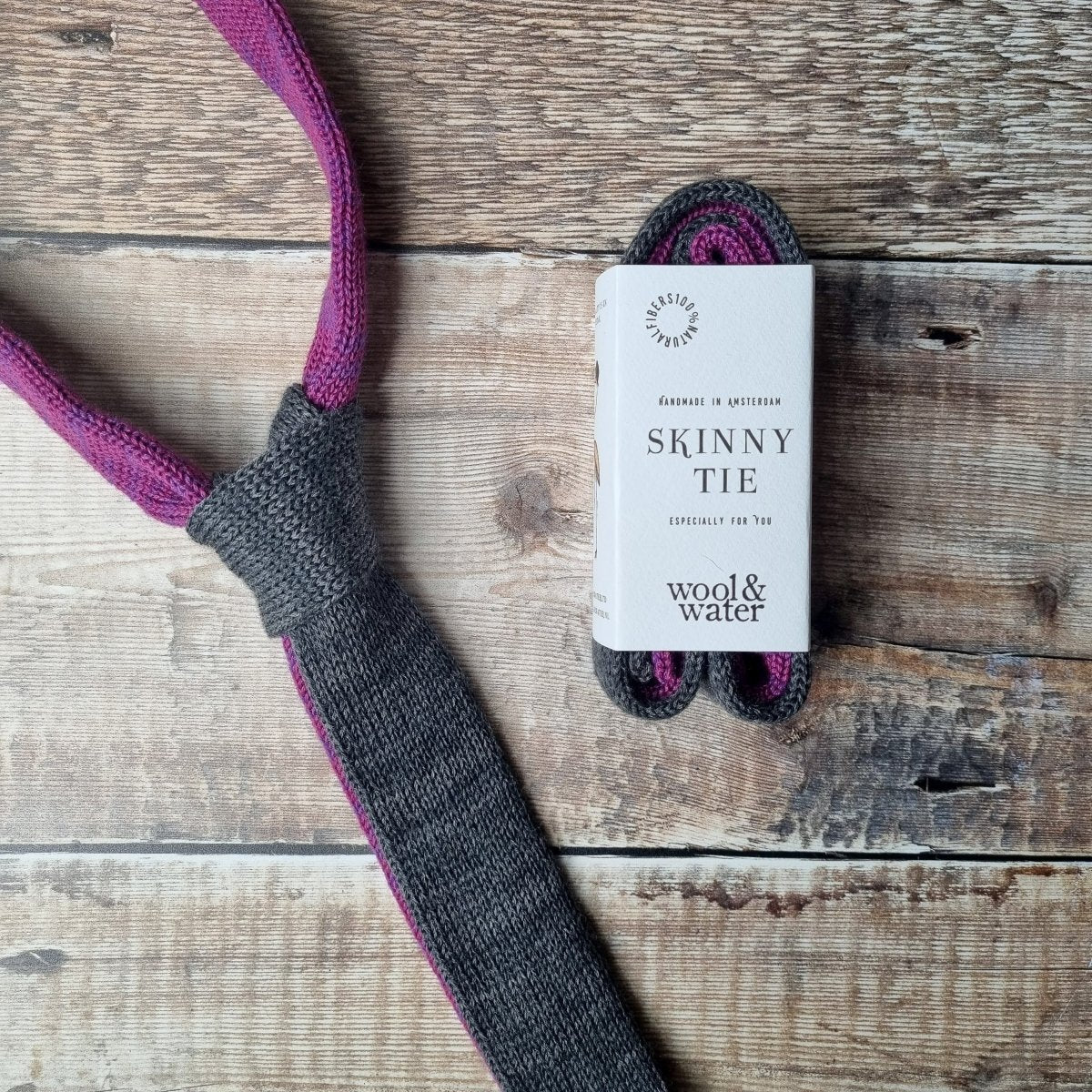 Knitted Tie: Charcoal Grey + Grape - Wool & Water