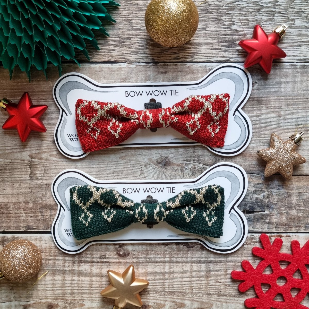 Large Dog Bow Tie: Festive Sparkle - Wool & Water