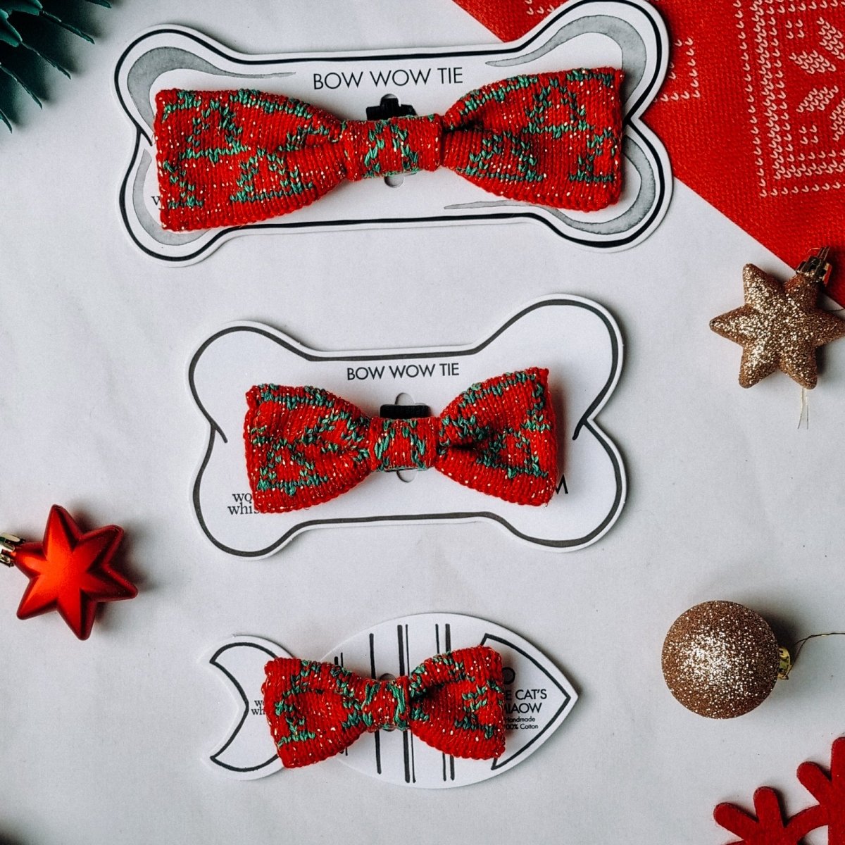 Large Dog Bow Tie: Festive Trees - Wool & Water