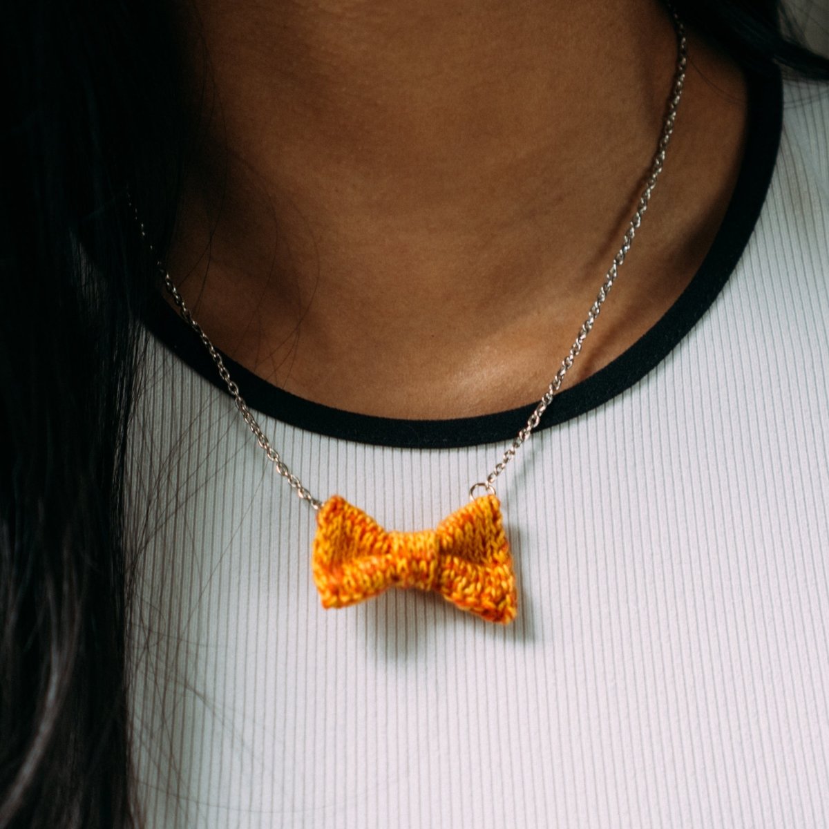 Orange Bow Tie Necklace - Wool & Water