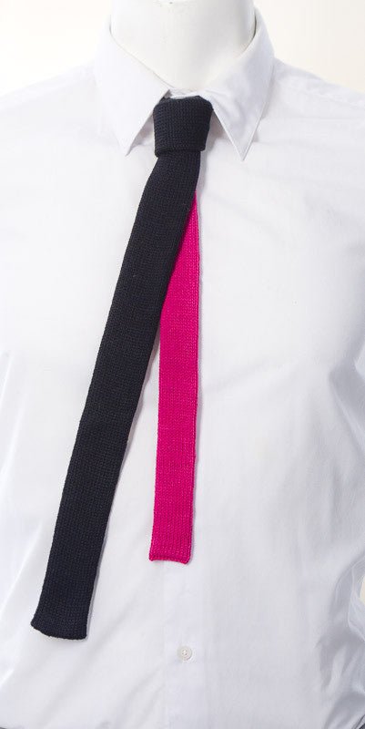 Skinny Tie: Black and Pink (Contrast Back) - Wool & Water