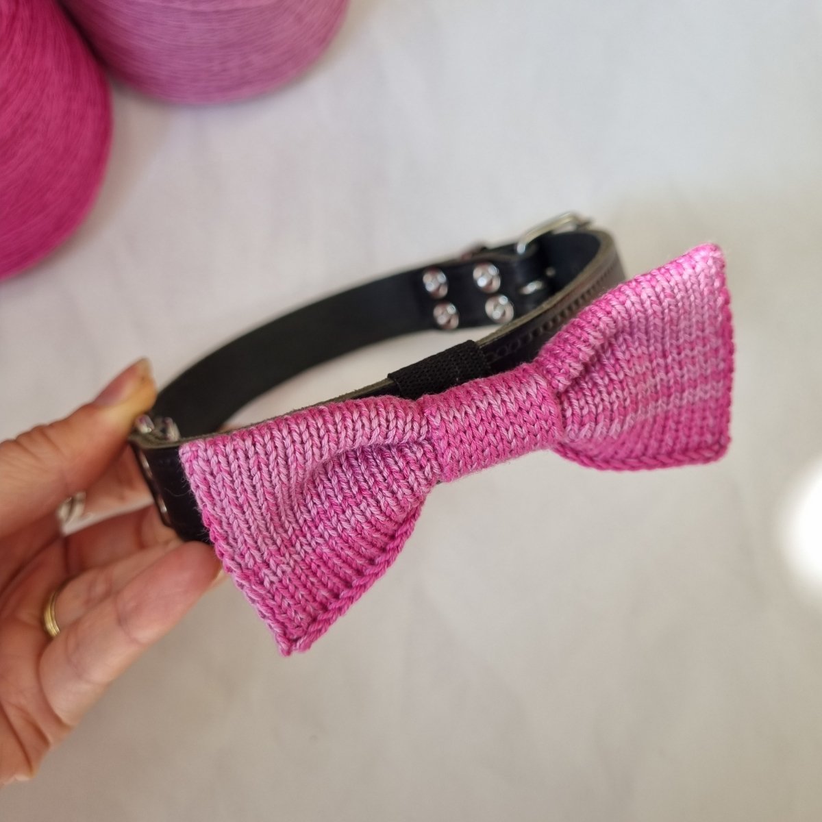 Small - Medium Dog Bow Tie: Raspberry Mix - Wool & Water