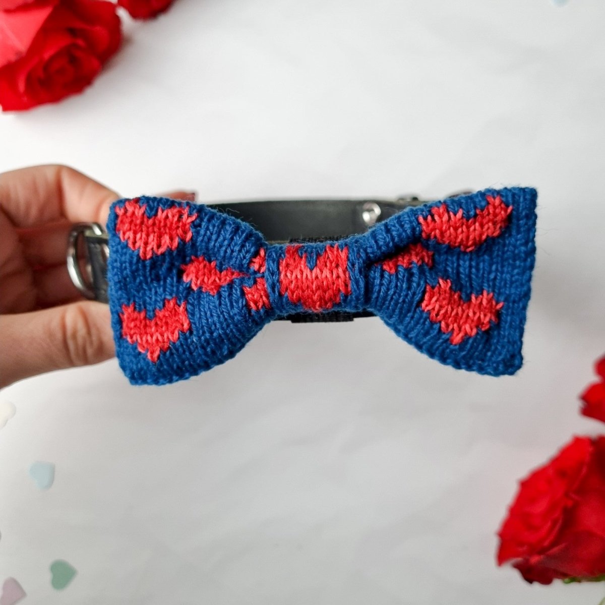 The Love Bow Tie (Blue + Reds): Small - Medium Dog - Wool & Water