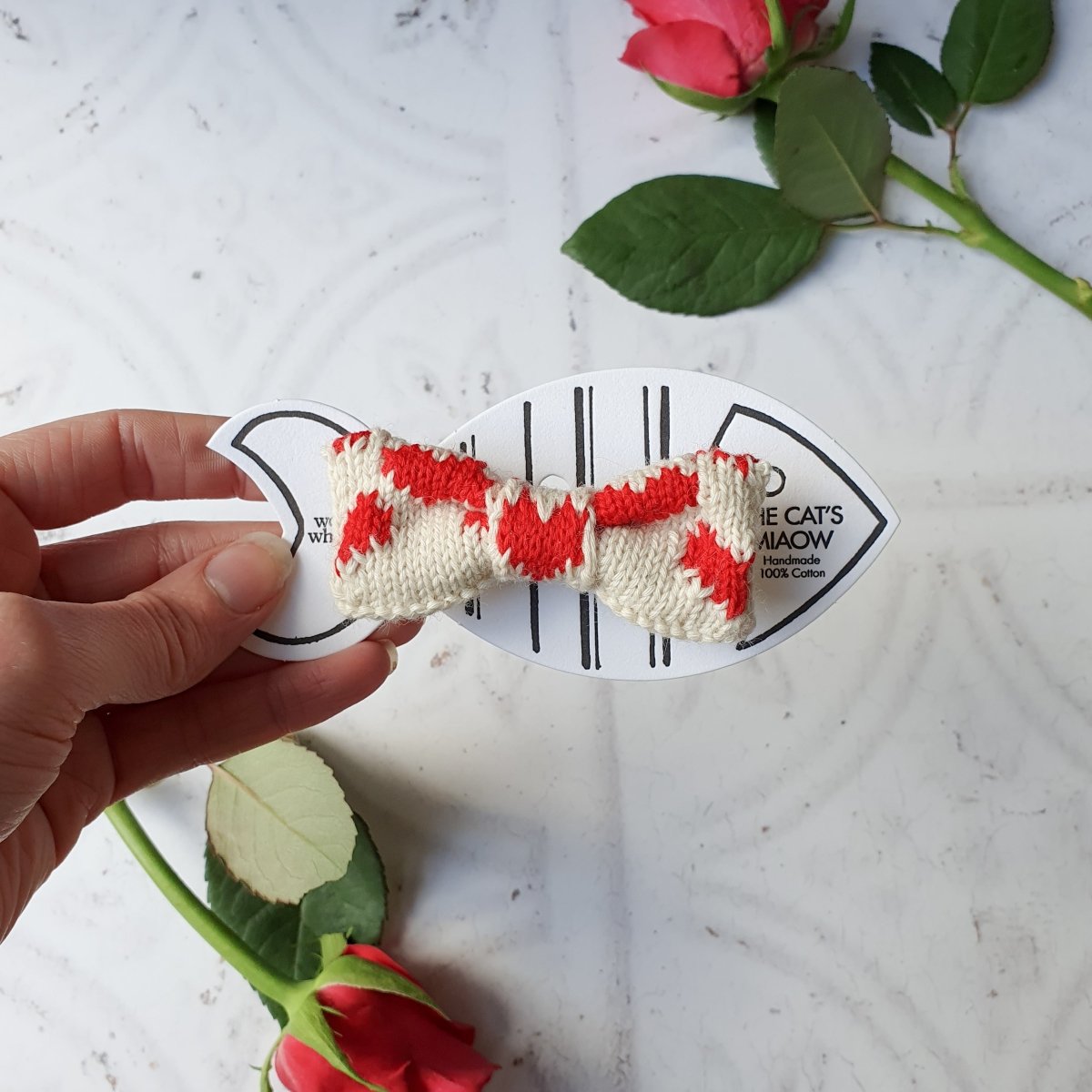 The Love Bow Tie (Cream + Red) : Cat/Tiny Dog - Wool & Water